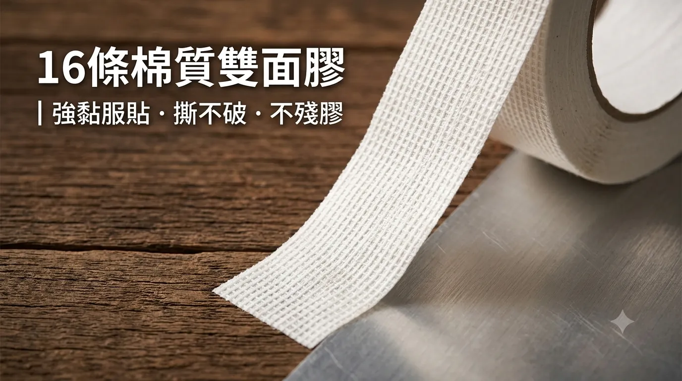 16條棉質雙面膠帶,適用於木材與金屬強效黏著且不殘膠
